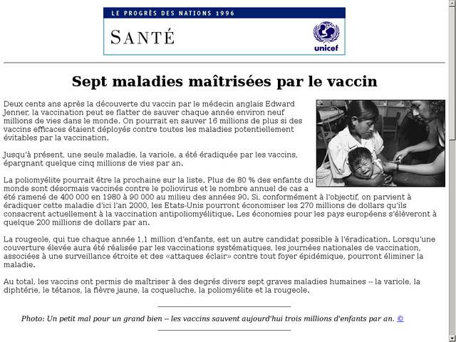 Sept maladies maîtrisées par le vaccin