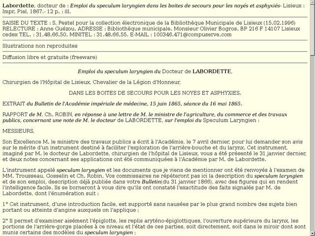 Emploi du speculum laryngien  chez les noyés et les 
asphyxiés.
