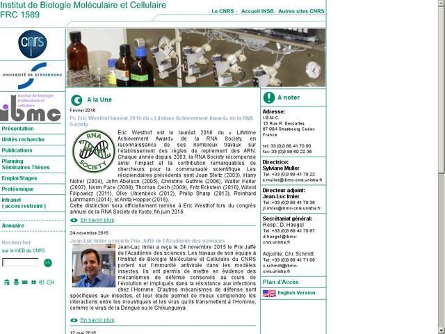 Institut de biologie moléculaire et cellulaire . 
institut fédératif de recherche du cnrs (strasbourg)