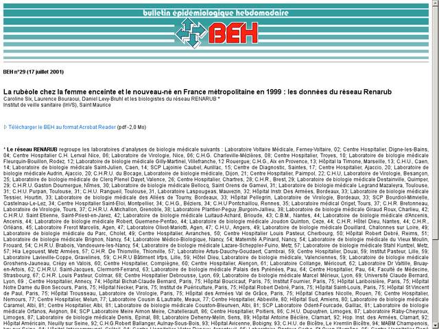 La rubéole chez la femme enceinte et le nouveau-né en 
france métropolitaine en 1999 : les données du réseau 
renarub