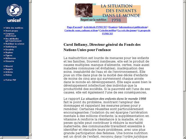 La situation des enfants dans le monde: 1998