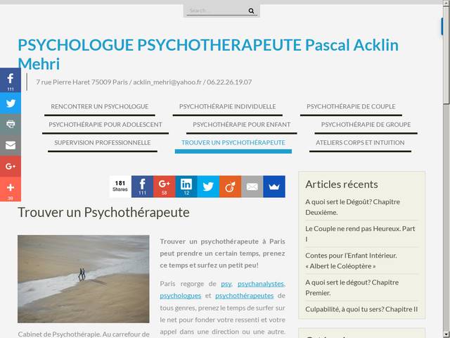 Acklin mehri pascal, psychologue psychothérapeute paris