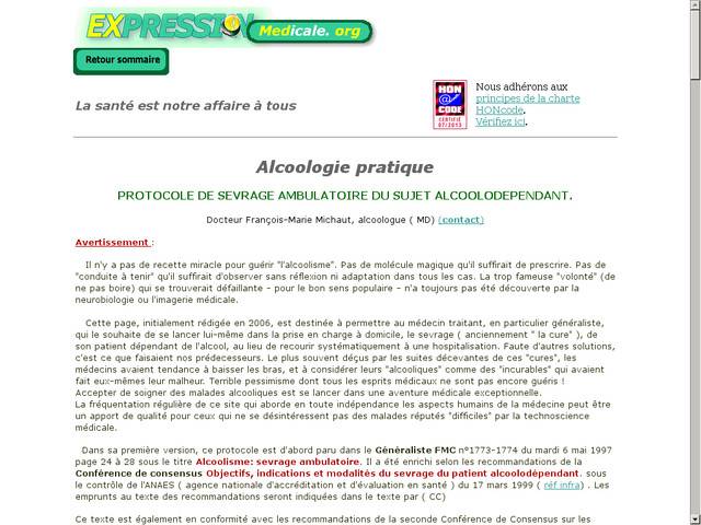 Protocole de sevrage ambulatoire du sujet 
alcoolodépendant