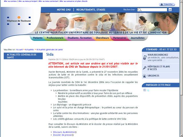 Site web du chu de toulouse à propos du sida