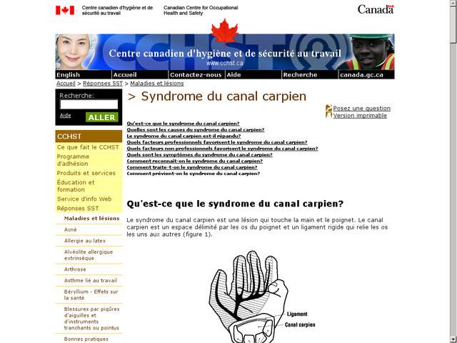 Syndrome du canal carpien (scc) - centre canadien 
d'hygiène et de sécurité au travail
