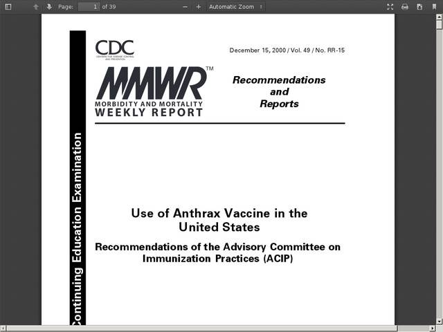 Utilisation du vaccin contre la maladie du charbon aux
etats-unis.