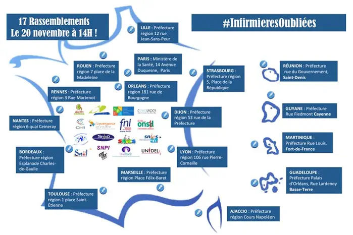 Mobilisation générale infirmière du 20 novembre : la carte des rassemblements